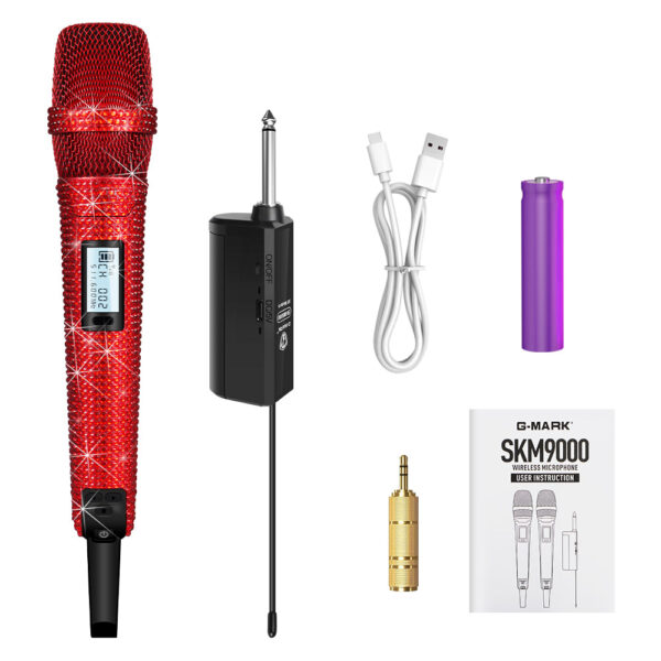 Diamond Microphone G-MARK SKM9000 Luxury sparkling Wireless Microphone Professional UHF Frequency Adjustable Studio Sound Metal Handheld Mic For Party Show Teaching Wedding