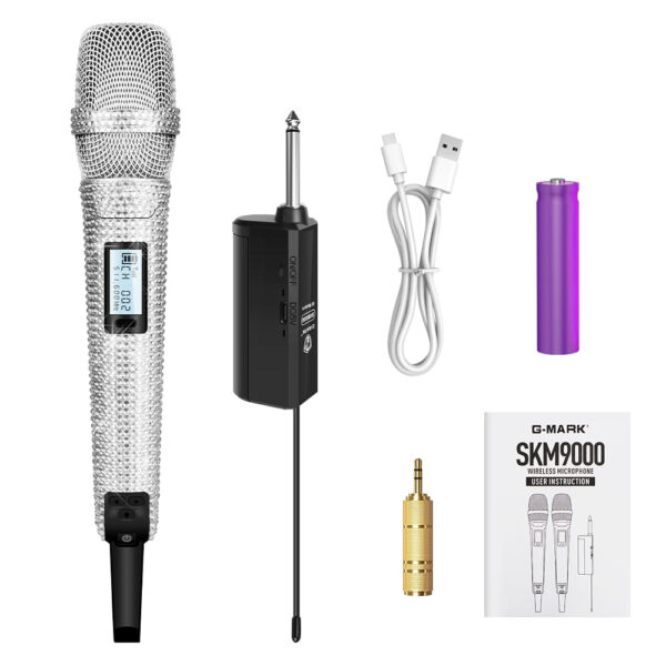 Diamond Microphone G-MARK SKM9000 Luxury sparkling Wireless Microphone Professional UHF Frequency Adjustable Studio Sound Metal Handheld Mic For Party Show Teaching Wedding