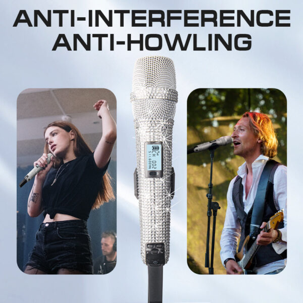 Diamond Microphone G-MARK SKM9000 Luxury sparkling Wireless Microphone Professional UHF Frequency Adjustable Studio Sound Metal Handheld Mic For Party Show Teaching Wedding
